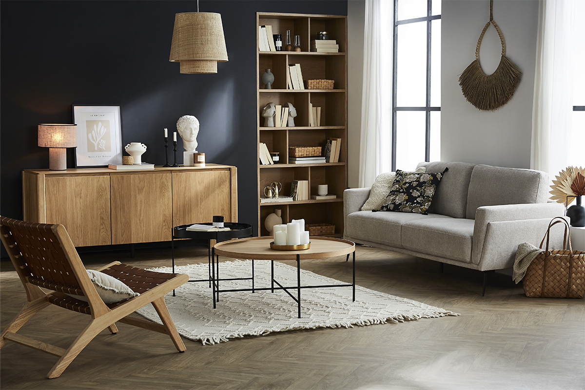 Buffet scandinave en bois clair chêne 3 portes L166 cm AGALI