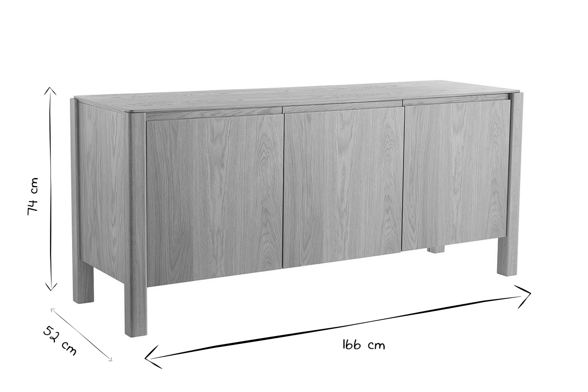 Buffet scandinave en bois clair chêne 3 portes L166 cm AGALI
