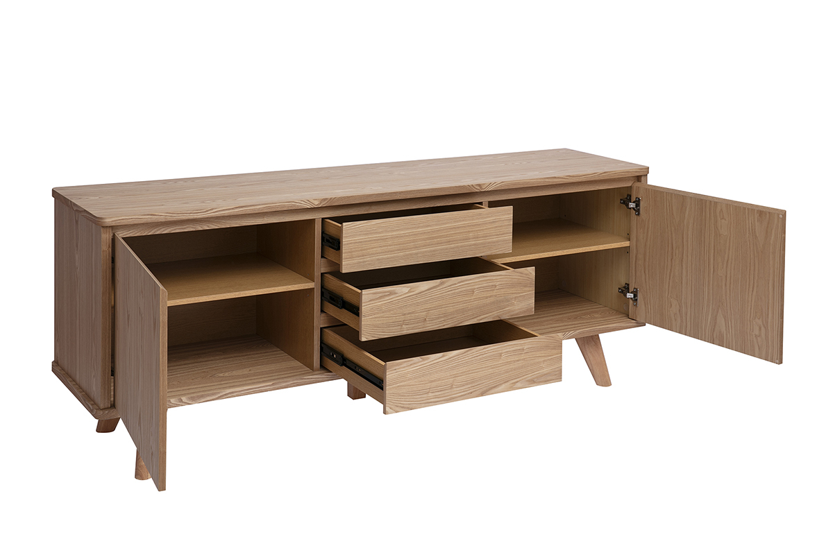 Buffet scandinave en bois clair fr�ne 2 portes 3 tiroirs L180 cm FIFTIES