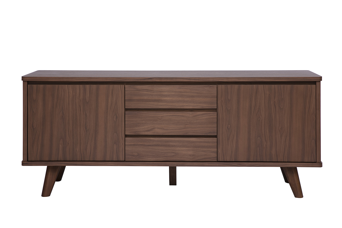 Buffet scandinave en bois fonc� noyer 2 portes 3 tiroirs L180 cm FIFTIES