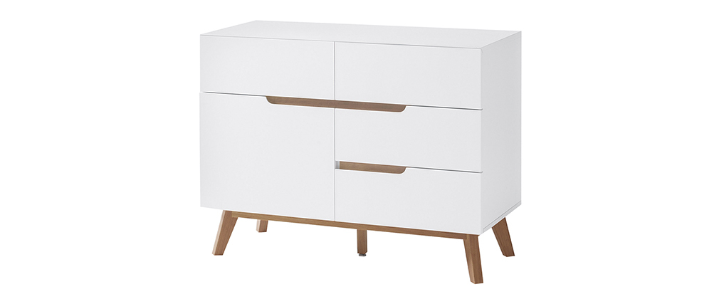 Buffet scandinave haut blanc mat et ch�ne SKIVE