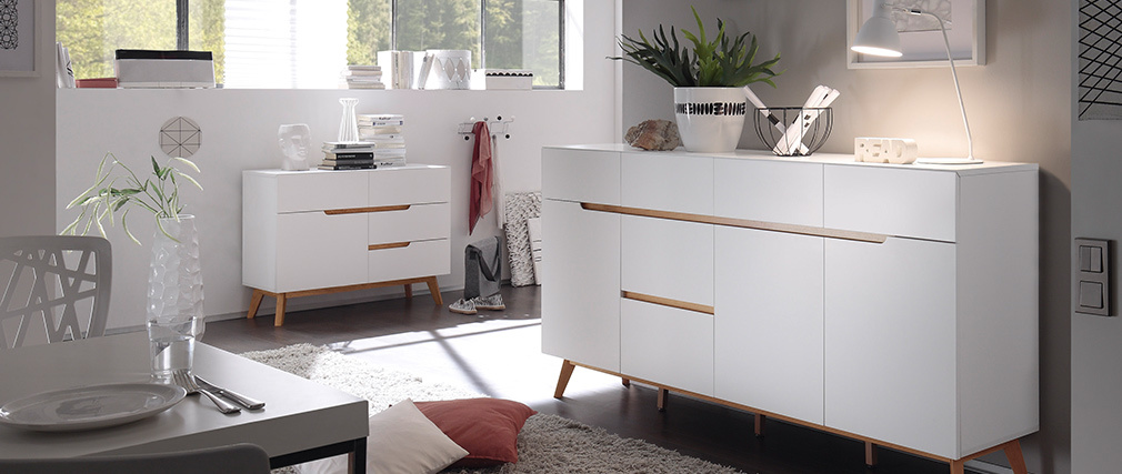 Buffet scandinave haut blanc mat et ch�ne SKIVE