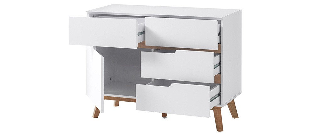 Buffet scandinave haut blanc mat et ch�ne SKIVE