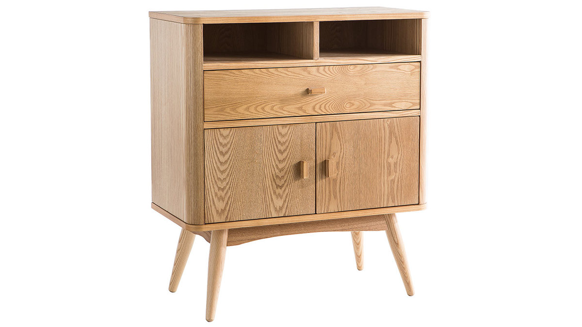 Buffet vintage en bois clair 2 portes 1 tiroir L80 cm NORDECO