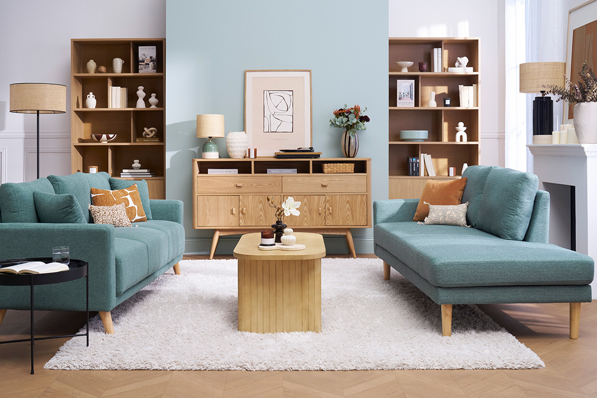 Buffet vintage en bois clair 4 portes 2 tiroirs L160 cm NORDECO