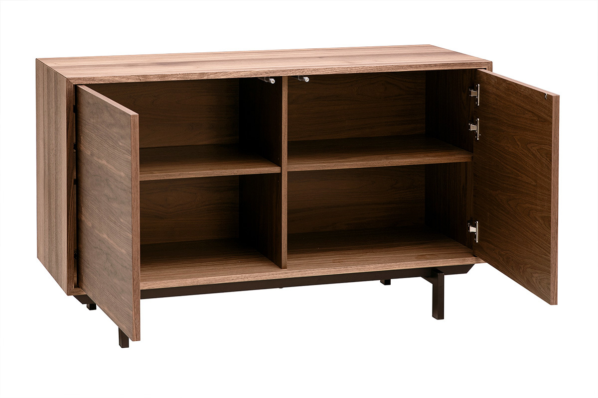 Buffet vintage en bois fonc� noyer 2 portes L120 cm MANNY