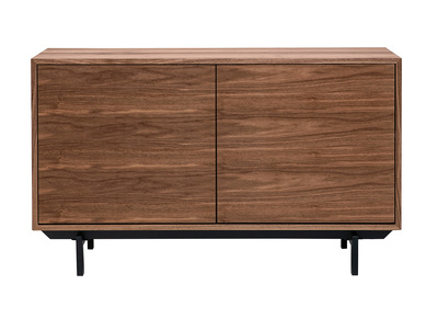 Buffet vintage en bois fonc&eacute; noyer 2 portes L120 cm MANNY