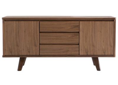 Buffet vintage en bois noyer 2 portes 3 tiroirs L160 cm FIFTIES