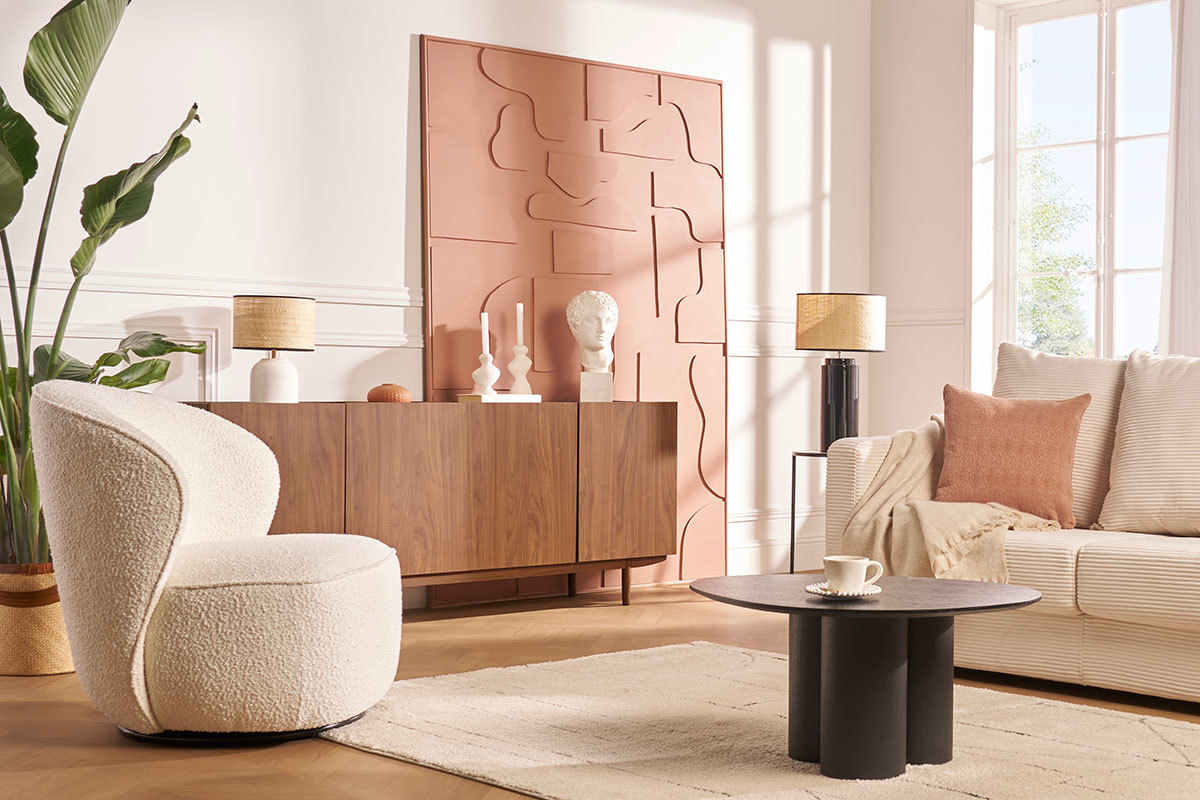 Buffet vintage finition bois fonc� noyer 4 portes L180 cm SANAA