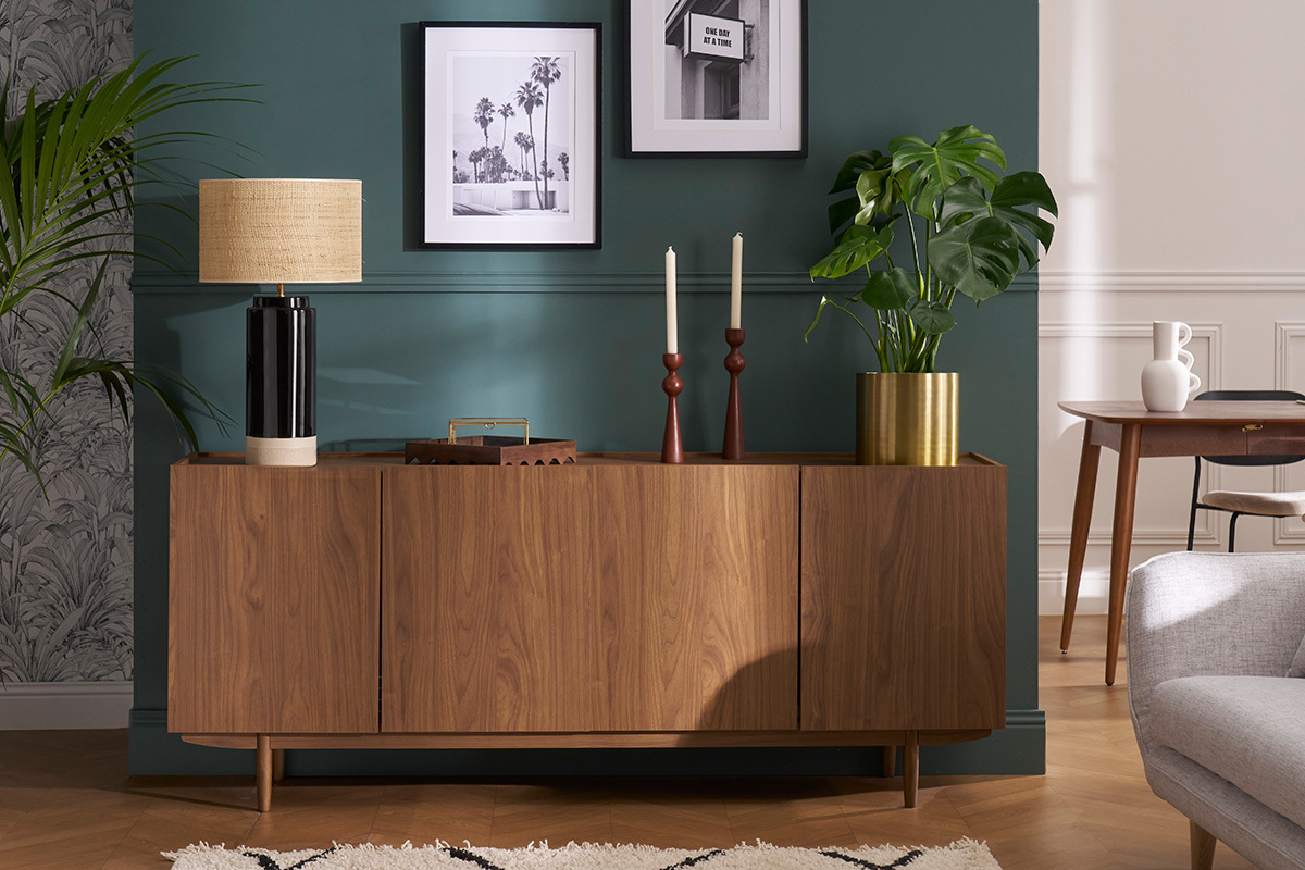 Buffet vintage finition bois fonc� noyer 4 portes L180 cm SANAA