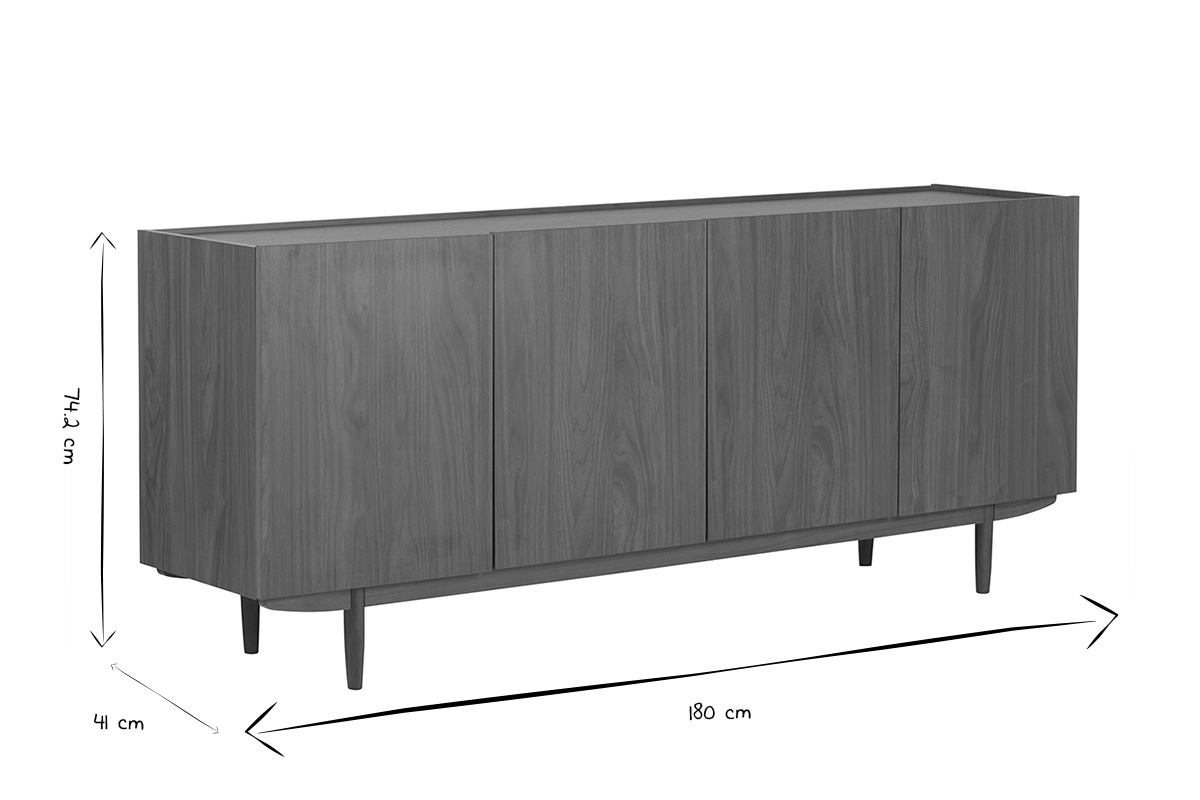 Buffet vintage finition bois fonc� noyer 4 portes L180 cm SANAA