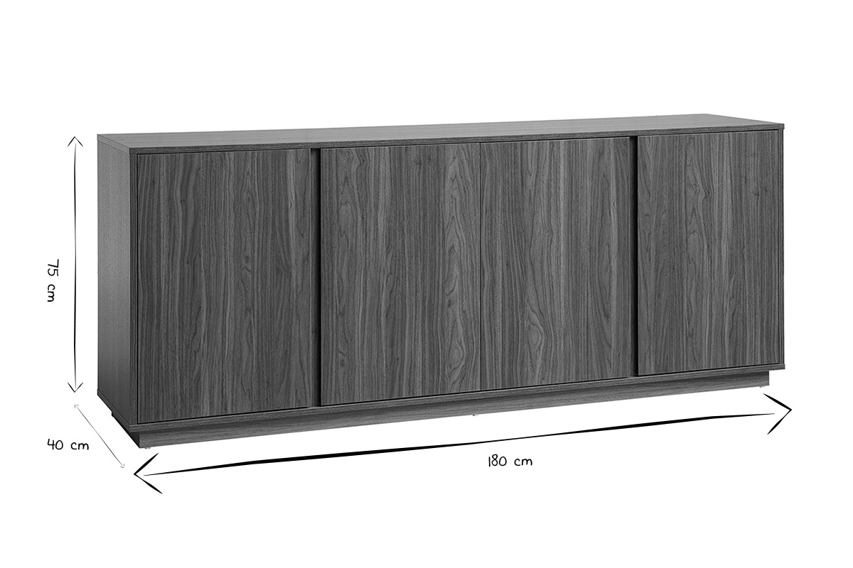 Buffet vintage finition bois noyer 3 portes L180 cm MILLOR