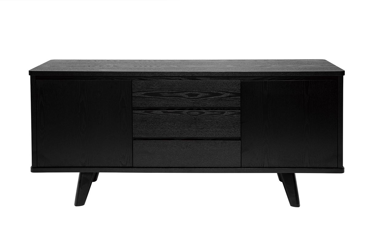 Buffet vintage noir 2 portes 3 tiroirs L160 cm FIFTIES