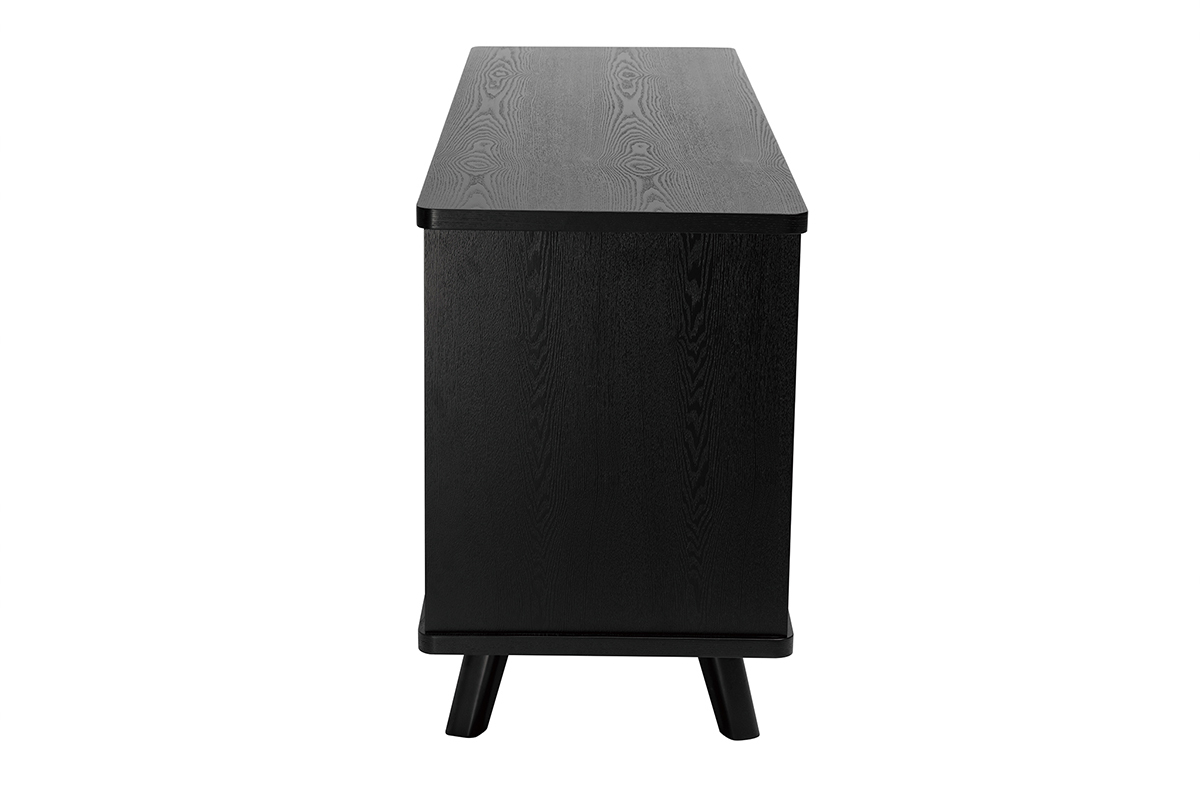 Buffet vintage noir 2 portes 3 tiroirs L160 cm FIFTIES