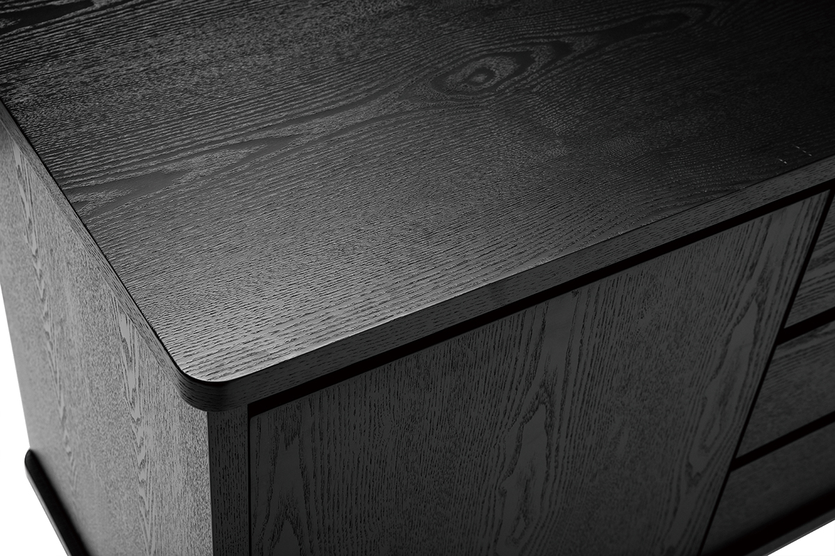 Buffet vintage noir 2 portes 3 tiroirs L160 cm FIFTIES