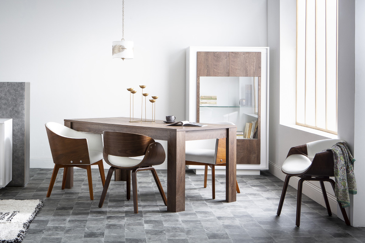 Buffet vitr design blanc et dcor bois fonc LAND
