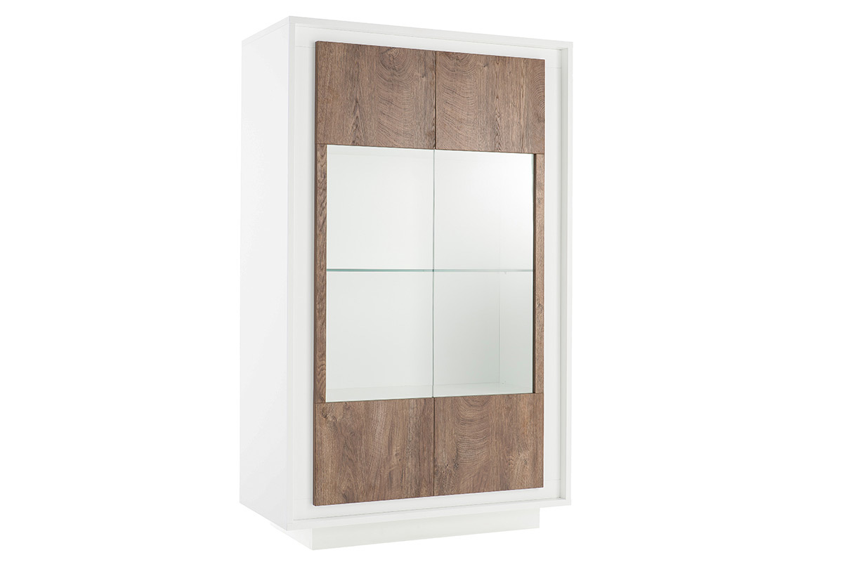 Buffet vitr design blanc et dcor bois fonc LAND