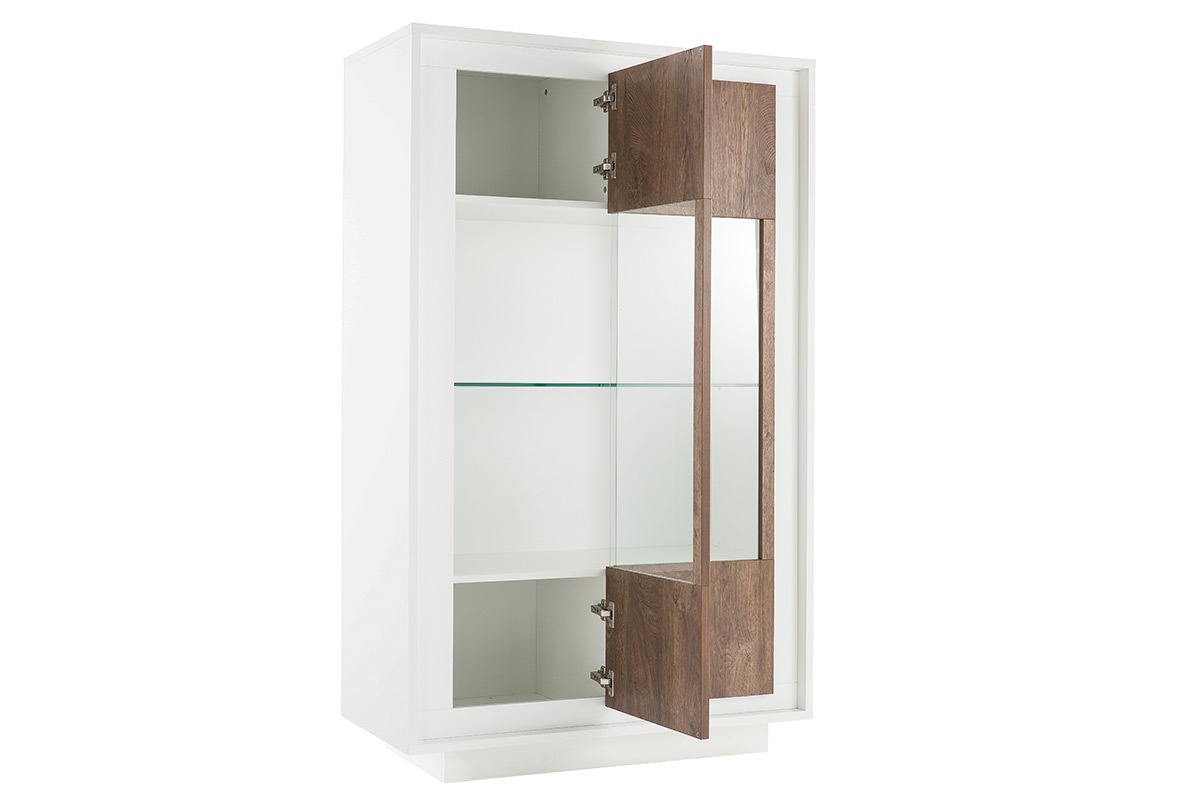 Buffet vitr design blanc et dcor bois fonc LAND