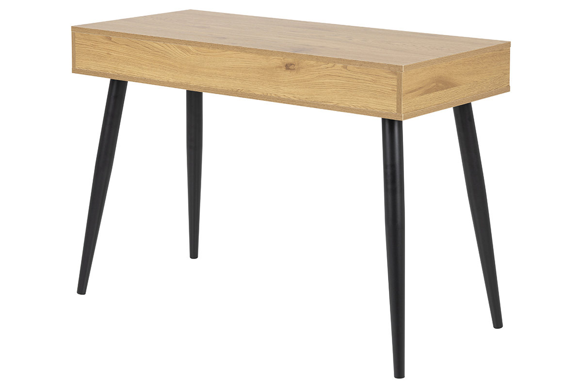 Bureau � rangements 3 tiroirs industriel bois clair ch�ne et m�tal noir L110 cm BALZAC