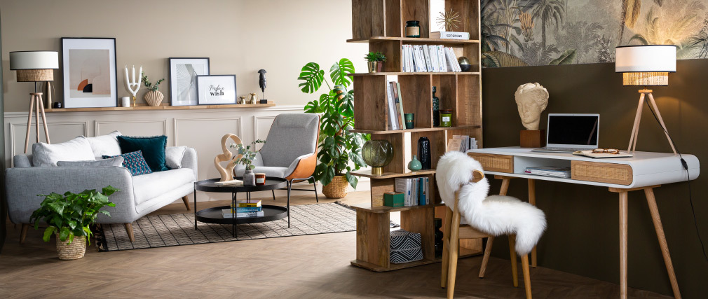 Bureau avec portes coulissantes et cannage L120 cm OLYMPE