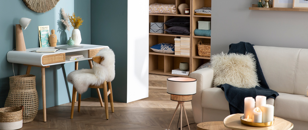 Bureau avec portes coulissantes et cannage L120 cm OLYMPE