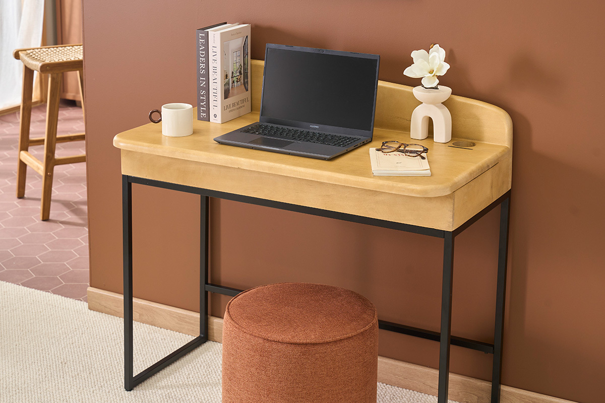 Bureau avec rangement en bois manguier massif L100 cm SHIVA