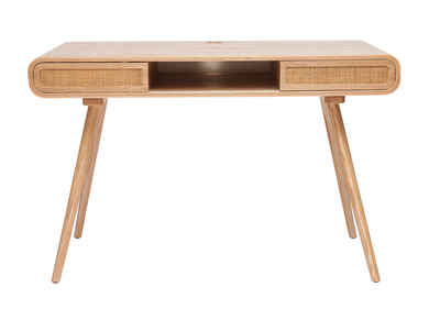 Bureau avec rangement vintage en bois clair et cannage L120 cm OLYMPE