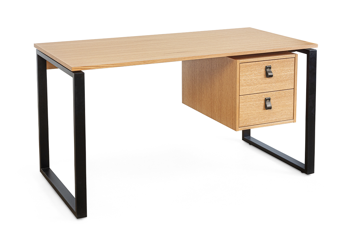 Bureau avec rangements 2 tiroirs bois clair chêne et métal noir L138 cm OPAL