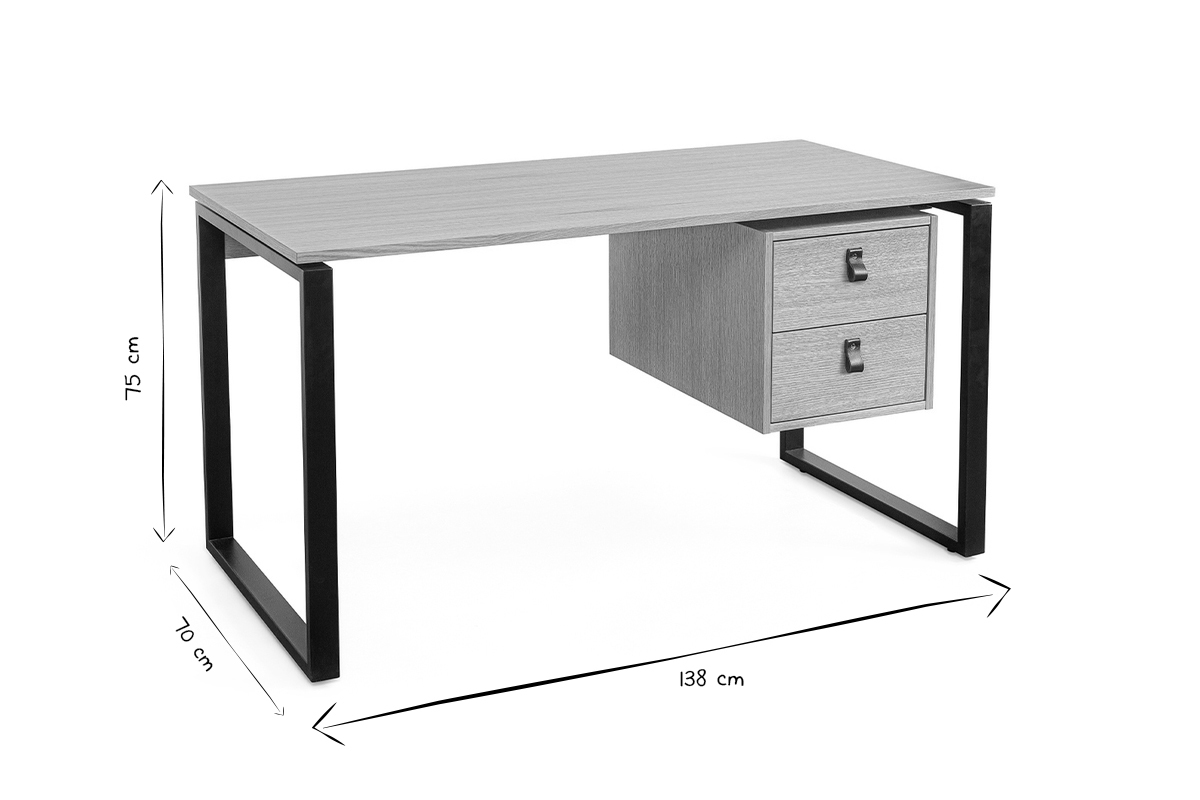 Bureau avec rangements 2 tiroirs bois clair chêne et métal noir L138 cm OPAL
