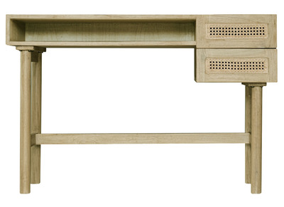 Bureau avec rangements 2 tiroirs bois clair et cannage rotin L120 cm GALINA