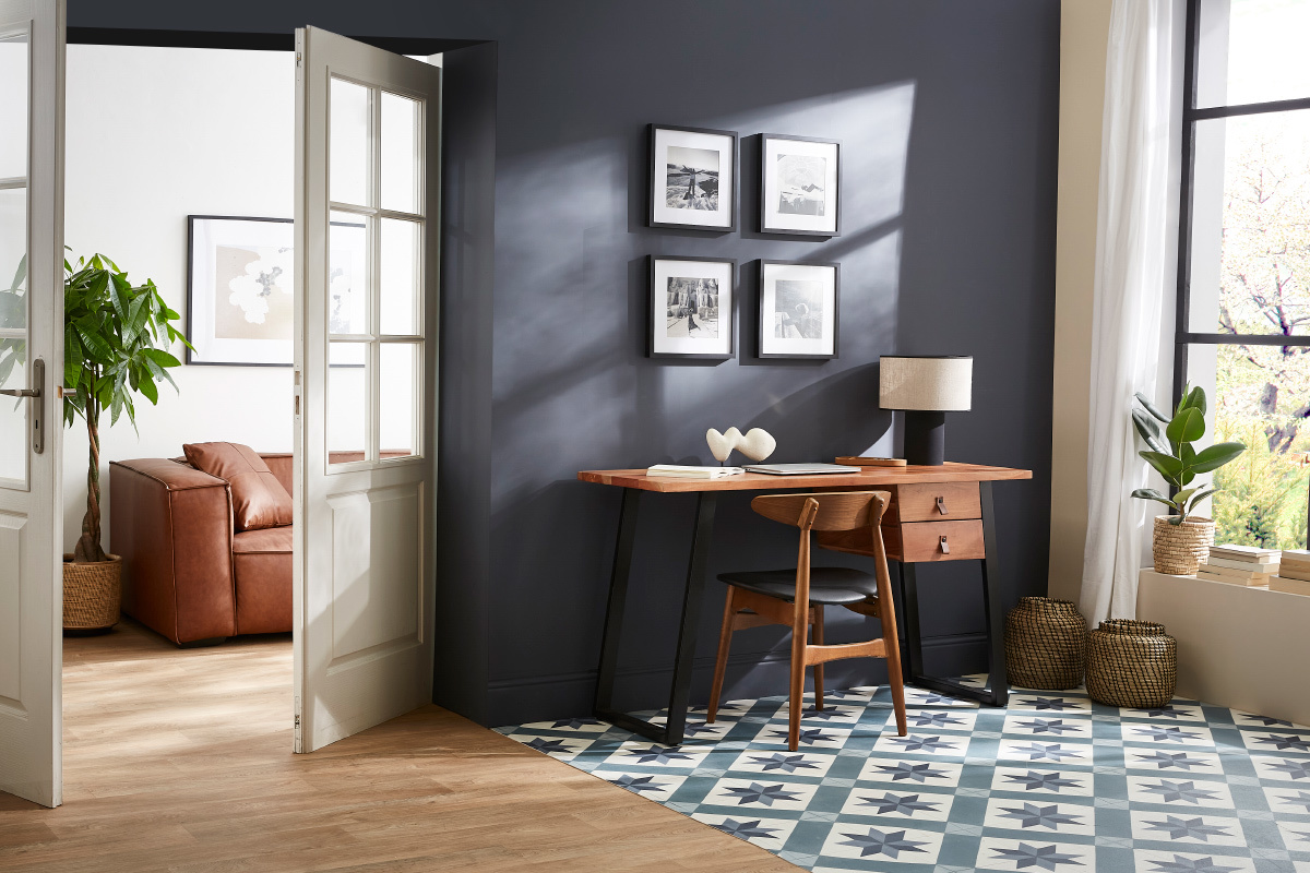 Bureau avec rangements 2 tiroirs industriel bois massif et mtal noir L140 cm GINGER