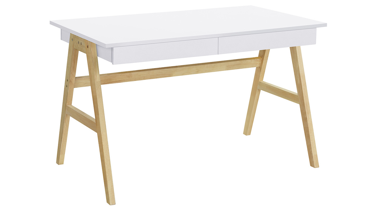 Bureau avec rangements 2 tiroirs scandinave blanc et bois clair chne L120 cm BROOK