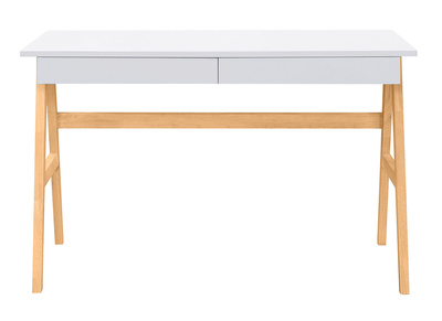 Bureau avec rangements 2 tiroirs scandinave blanc et bois clair chêne L120 cm BROOK