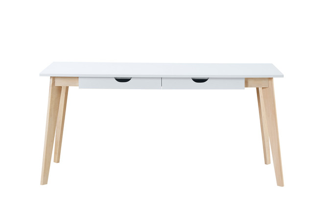 Bureau avec rangements 2 tiroirs scandinave blanc et bois clair L160 ...