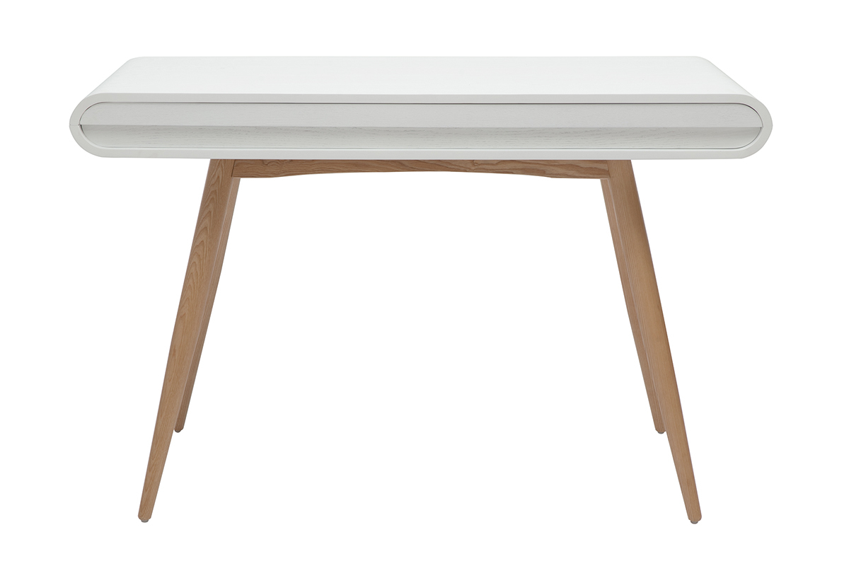 Bureau avec rangements 2 tiroirs scandinave bois clair et blanc L120 cm BJORG
