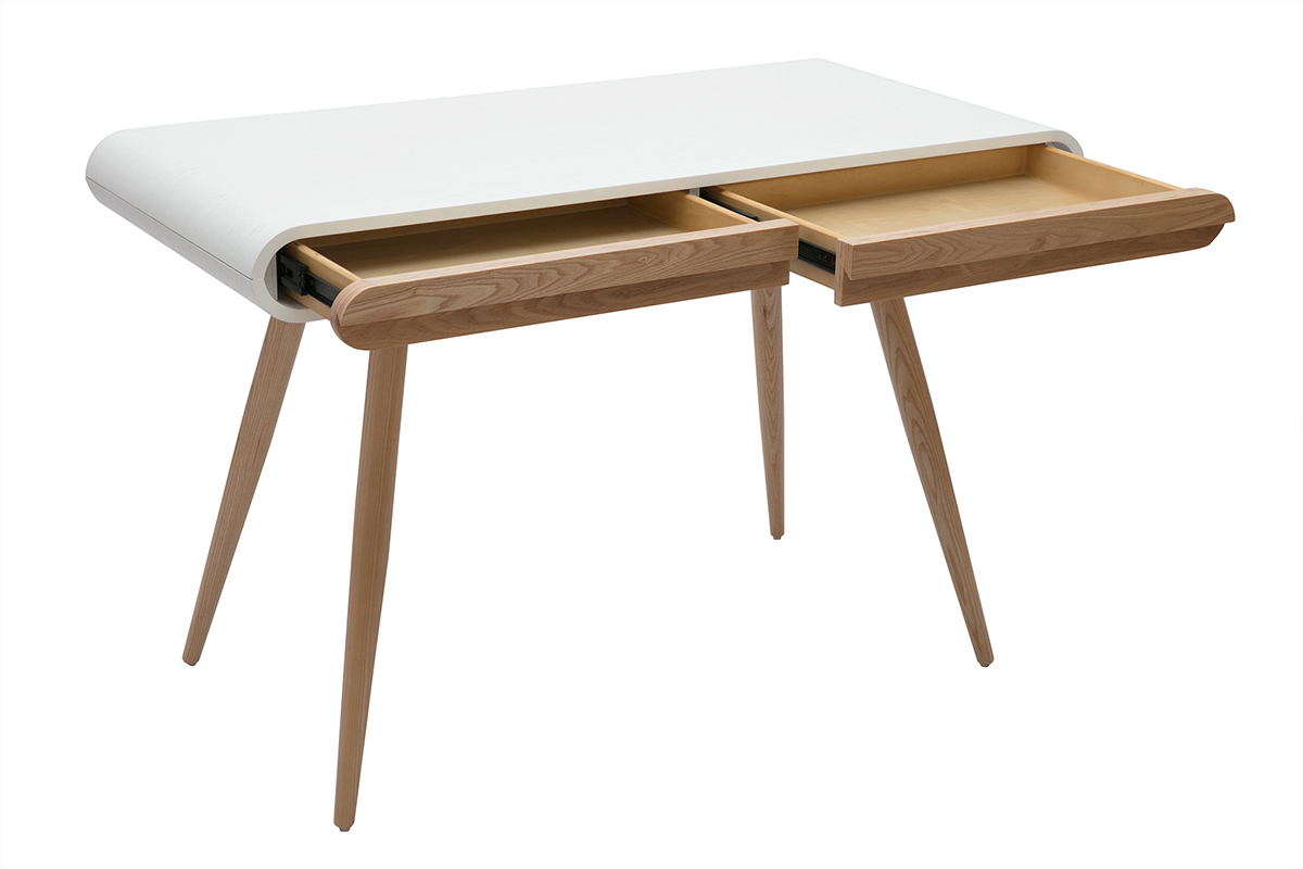 Bureau avec rangements 2 tiroirs scandinave bois clair et blanc L120 cm BJORG