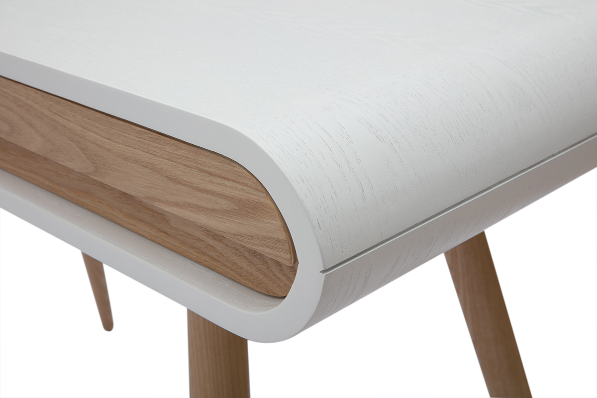 Bureau avec rangements 2 tiroirs scandinave bois clair et blanc L120 cm BJORG