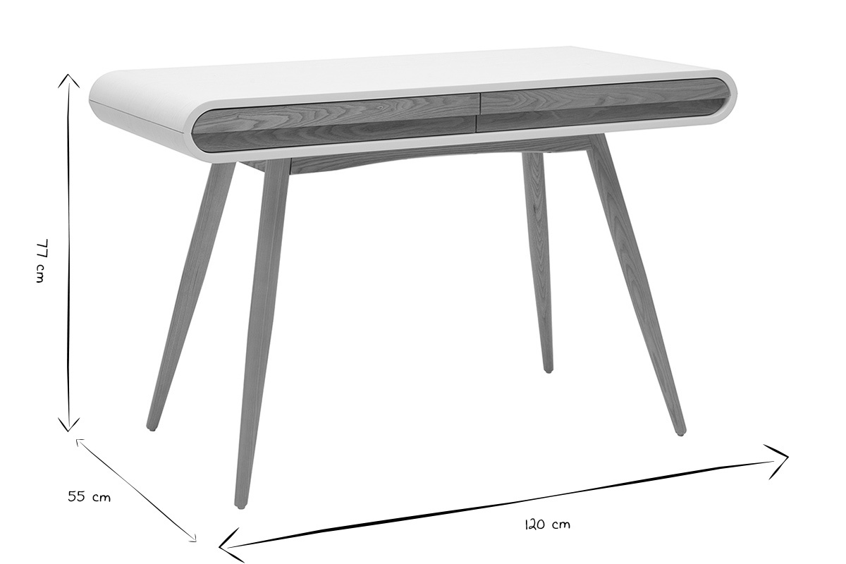 Bureau avec rangements 2 tiroirs scandinave bois clair et blanc L120 cm BJORG