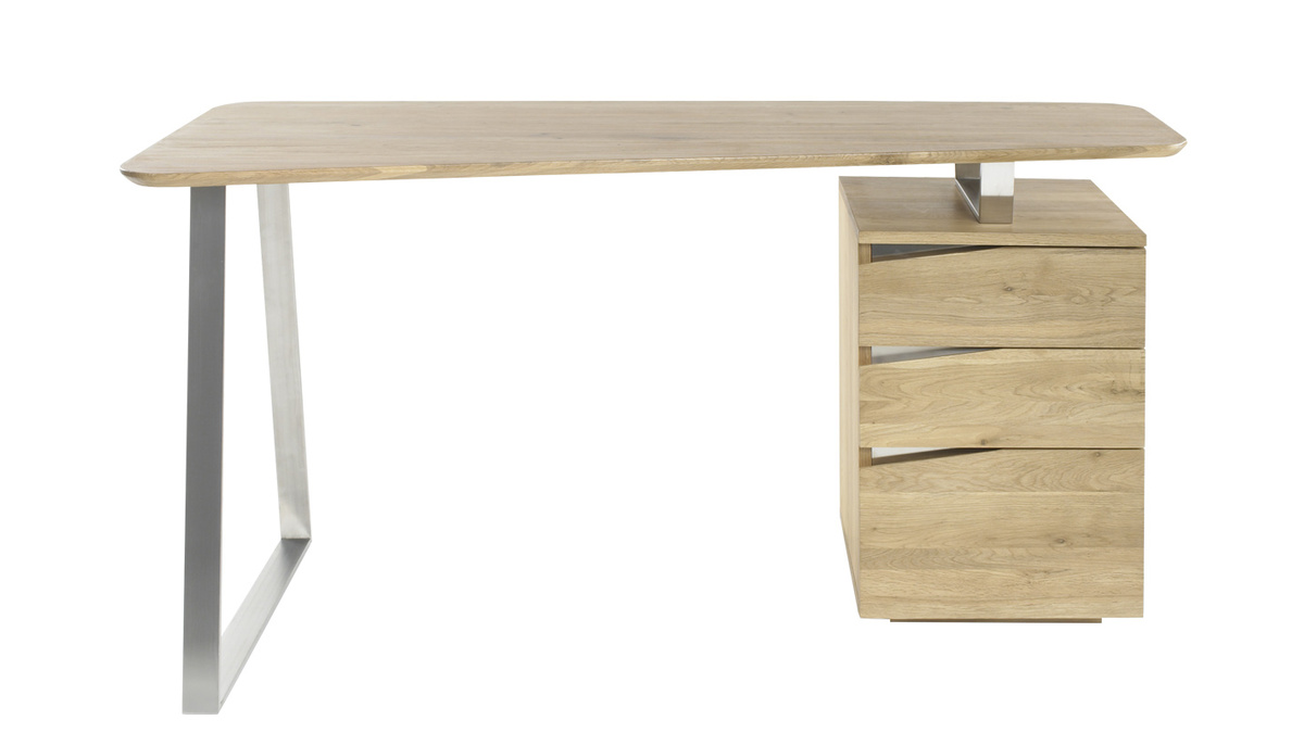 Bureau avec rangements 3 tiroirs bois clair et acier chrom L150 cm JANIS