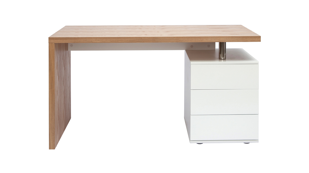 Bureau avec rangements 3 tiroirs design bois clair chne et blanc L140 cm CALIX