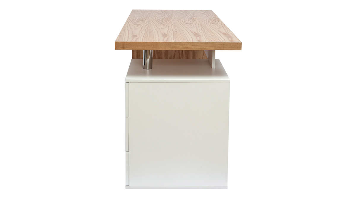 Bureau avec rangements 3 tiroirs design bois clair chne et blanc L140 cm CALIX
