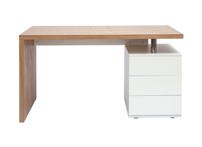 Bureau avec rangements 3 tiroirs design bois clair chêne et blanc L140 cm CALIX
