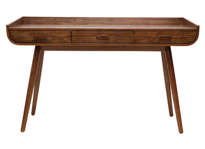 Bureau avec rangements 3 tiroirs vintage bois foncé noyer L132 cm HALLEN