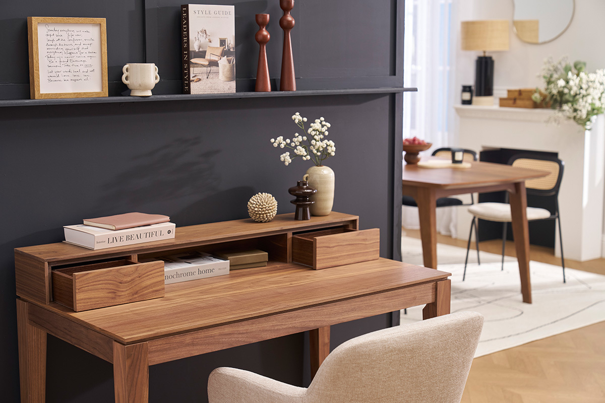 Bureau avec rangements bois fonc noyer L110 cm SEKRET