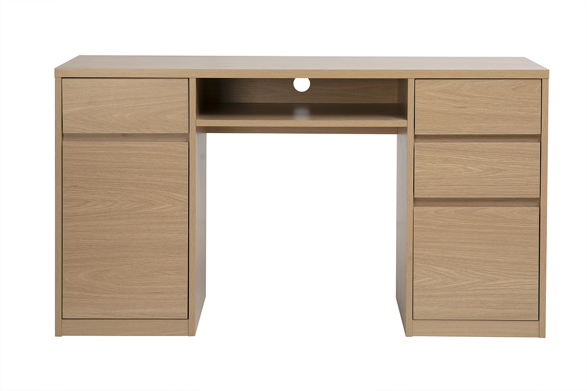 Bureau avec rangements finition bois clair ch�ne L140 cm JEREMIAH