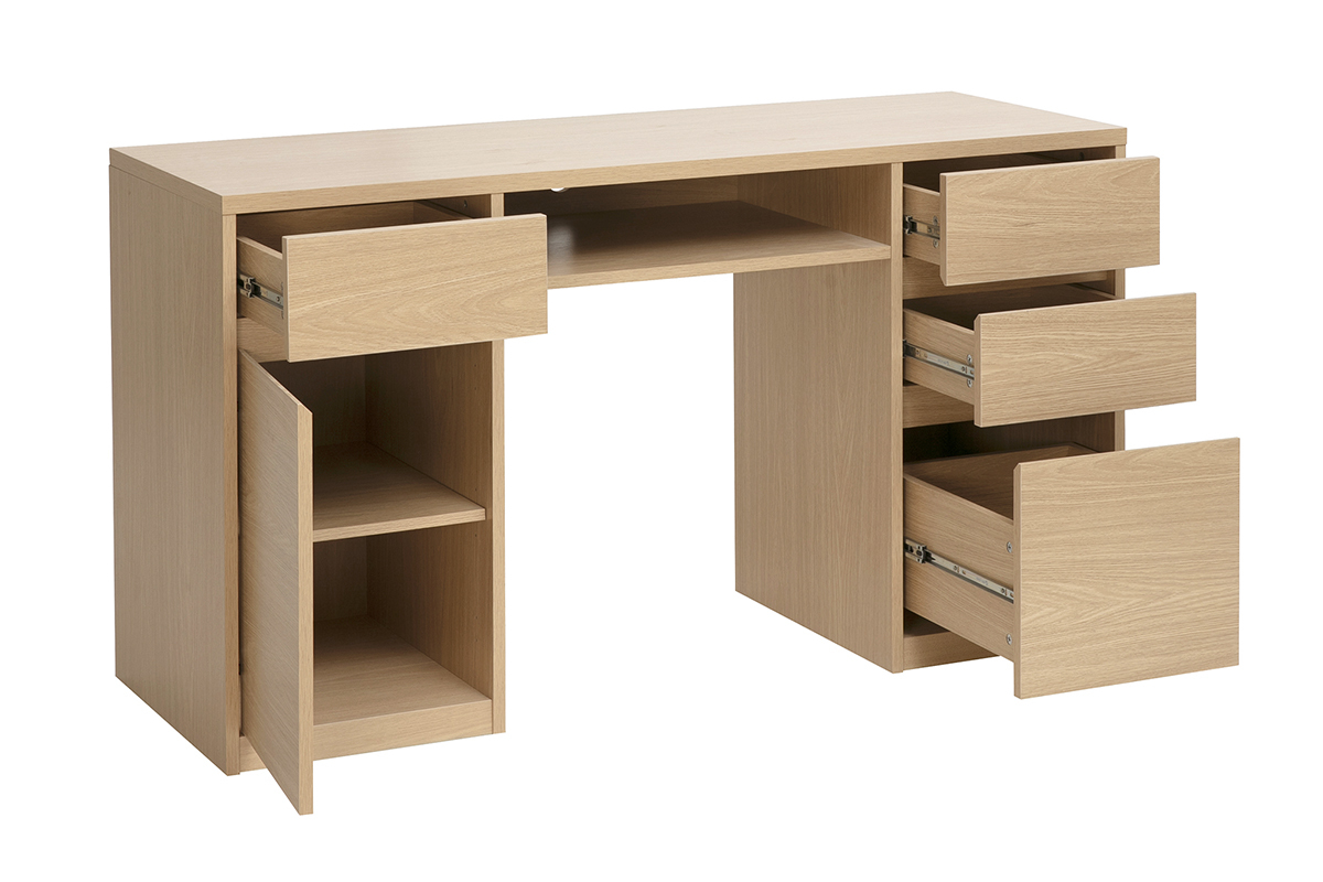 Bureau avec rangements finition bois clair ch�ne L140 cm JEREMIAH