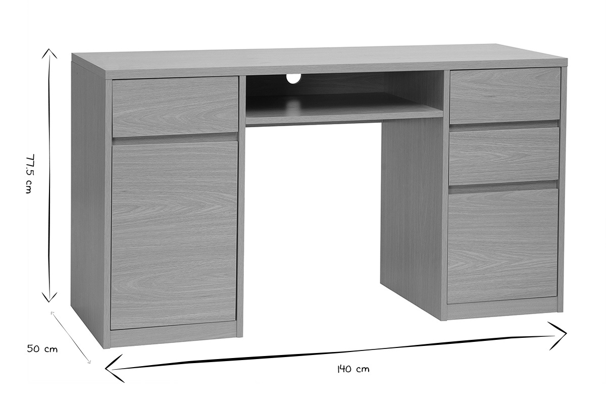 Bureau avec rangements finition bois clair ch�ne L140 cm JEREMIAH