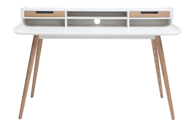 Bureau avec rangements scandinave blanc et bois clair L140 cm OPUS ...
