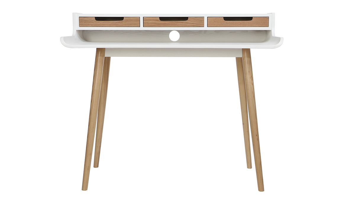 Bureau avec rangements scandinave bois clair et blanc L110 cm OPUS