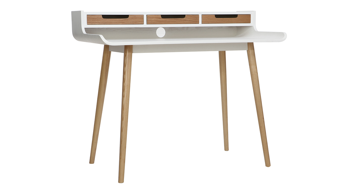 Bureau avec rangements scandinave bois clair et blanc L110 cm OPUS